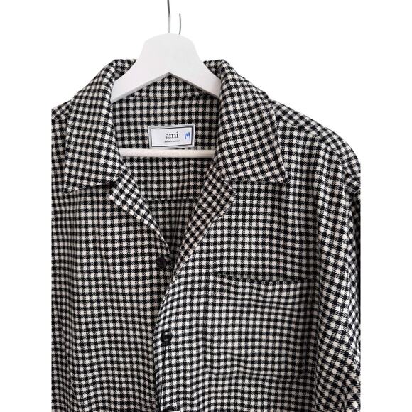 Ami Paris Alexandre Mattiusi Camp Collar Check Wool Blend Shirt Mens Large NWT - Picture 4 of 12